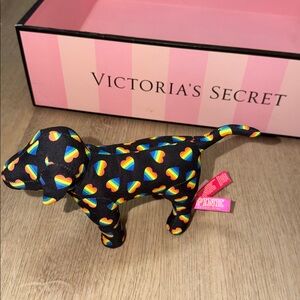 PINK Victoria's Secret Black Doggie with Colorful Hearts